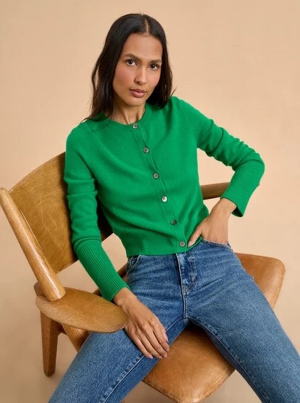 La Ligne NWT Lean Lines Cardigan Cashmere Shamrock Green Monogram Size S